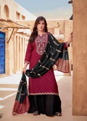 Fancy Krisha Vol 1  Rayon With Heavy Embroidery And Sequence With Quarding Work 3 piece Kurti Set Maroon Color