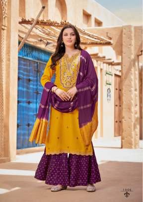 Fancy Krisha Vol 1  Rayon With Heavy Embroidery And Sequence With Quarding Work 3 piece Kurti Set Yellow Color