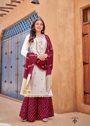 Fancy Krisha Vol 1  Rayon With Heavy Embroidery And Sequence With Quarding Work 3 piece Kurti Set White Color