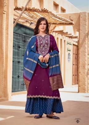 Fancy Krisha Vol 1  Rayon With Heavy Embroidery And Sequence With Quarding Work 3 piece Kurti Set Purple Color