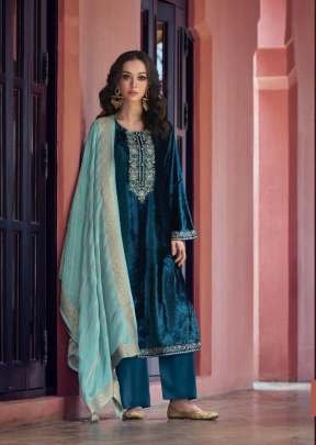 Fancy Velvet Suit With Embroidery Sequence Work Blue Color DN 51001