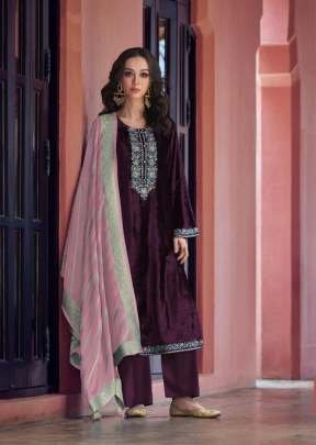 Fancy Velvet Suit With Embroidery Sequence Work Purple Color DN 51001