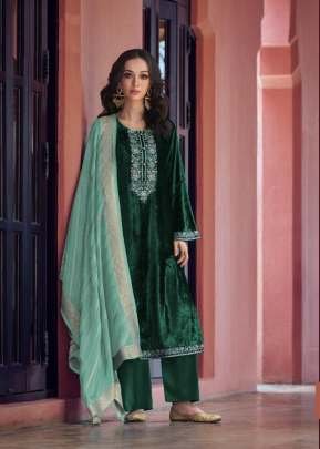 Fancy Velvet Suit With Embroidery Sequence Work Green Color DN 51001