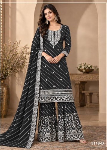 Faux Georgette Digital Printed Palazzo Suit with Heavy Embroidered Sequence & Zari Work Black Palazzo Suit DN 3118