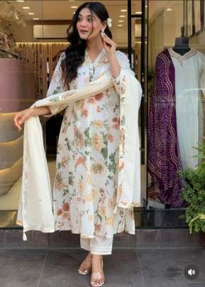 Festival 3 Pices Kurtis Set Muslin Silk And Sequence Work With Less Border And Printed Kurti Multi White Color DN 101
