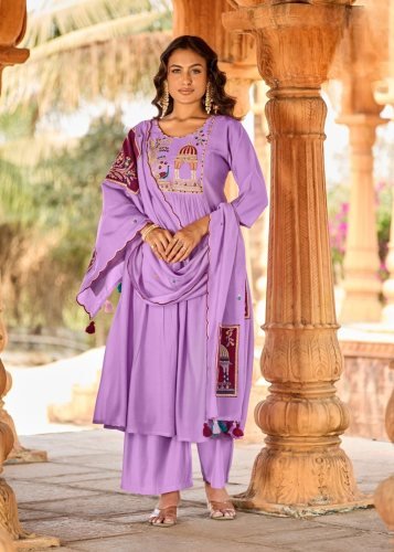 Festival Pro NX Anarkali Festival Special Soft Mul Chanderi Silk Kurti Bottom Dupatta Lavender Color