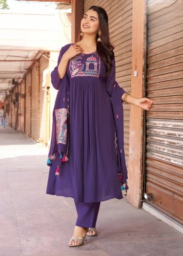 Festival Pro NX Anarkali Festival Special Soft Mul Chanderi Silk Kurti Bottom Dupatta Purple Color