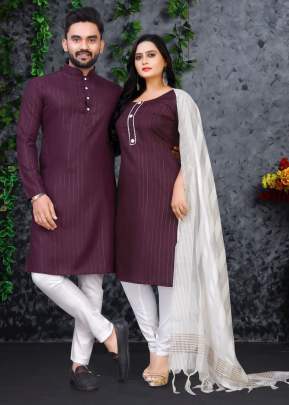Festive Wear Pure Slub Cotton Fabric With Silver Weaving Lining Couple Collection Crushed Violets Color