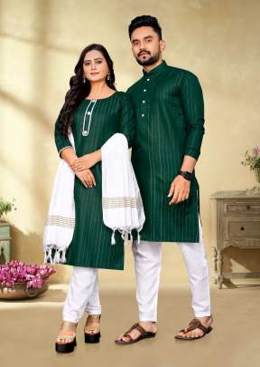 Festive Wear Pure Slub Cotton Fabric With Silver Weaving Lining Couple Collection Green Color