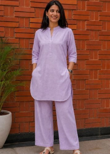 Flex Cotton With Chic Co-Ord Set for Every Occasion Lavender Color Trendy Co-Ord Set