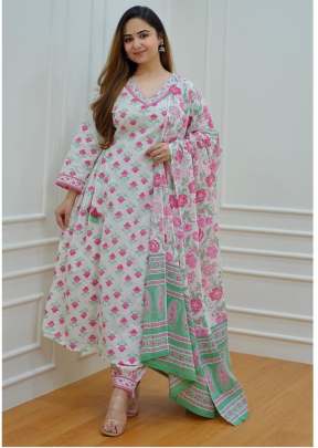 Floral  Afghani Beautiful Detailings  Suit White And Pink Color