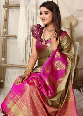 Golden Patti  Contrast Jacquard Work Rich Look Soft Cotton Silk Saree Golden And Pink Color