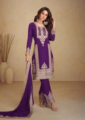 Gulkayra Designer Apsara Salwar Suit Readymade Heavy Chinon with Embroidery Multi And 3mm Mat Sequence Purple Color DN 7473