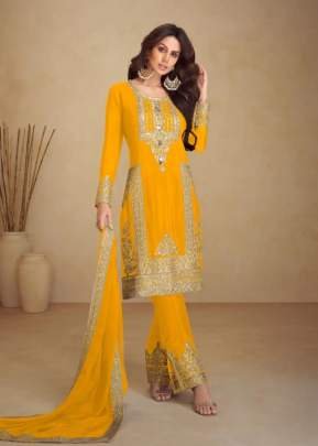 Gulkayra Designer Apsara Salwar Suit Readymade Heavy Chinon with Embroidery Multi And 3mm Mat Sequence Yellow Color DN 7473