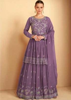 Gulkayra Designer Imlie Georgette With Embroidery Work Sharara Suit Purple Color DN 7182