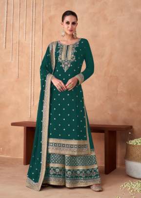 Gulkayra Designer Izhaar Heavy Faux Georgette With Embroidered Sequence Work Green Color DN 7191