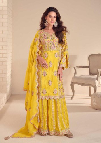 Gulkayra Designer Mariya DN 7537 Real Simar With Embroidery Work Ready Made Palazzo Suit Yellow Color