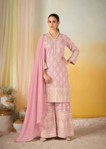 Gulkayra Designer Mastani Readymade Kurta Palazzo Dupatta Set Heavy Real Georgette Embroidery Sequence Work Pink Color DN 7534