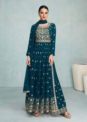 Gulkayra Designer Nayra Vol 6 Georgette Embroidered Nayra Cut Suit Blue Color DN 7206