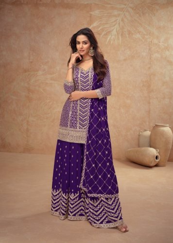 Gulkayra Designer Palak Ready Made Salwar Suit With Heavy Chinon Sequence Embroidery Work Purple Color DN 7518