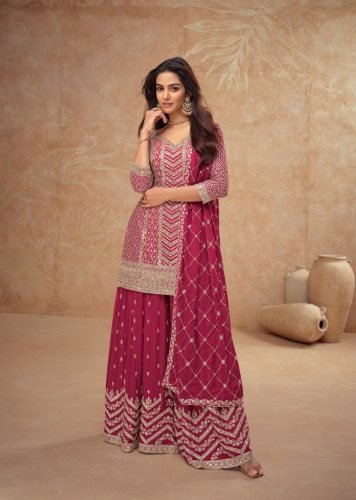 Gulkayra Designer Palak Ready Made Salwar Suit With Heavy Chinon Sequence Embroidery Work Magenta Pink Color DN 7518