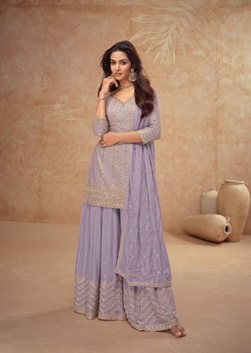 Gulkayra Designer Palak Ready Made Salwar Suit With Heavy Chinon Sequence Embroidery Work Lavender Color DN 7518