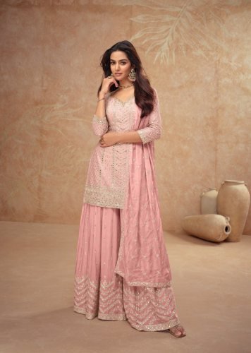Gulkayra Designer Palak Ready Made Salwar Suit With Heavy Chinon Sequence Embroidery Work Light Pink Color DN 7518