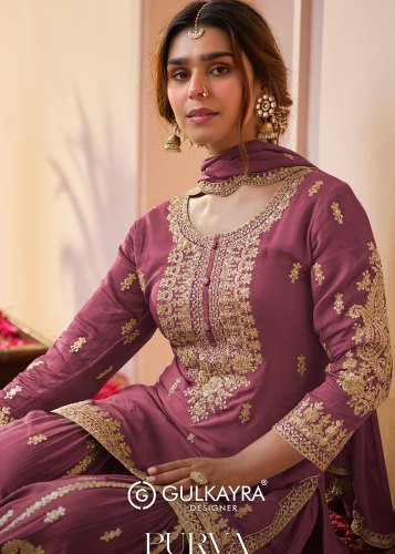 Gulkayra Designer Purva Chinon With Embroidery Work Top Bottom And Dupatta Set