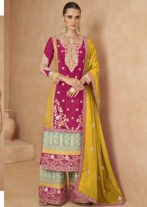 Gulkayra Designer Varnika Salwar Kameez Chinon Fabric With Embroidery Codding Sequence Work Rani Pink Color DN 7440