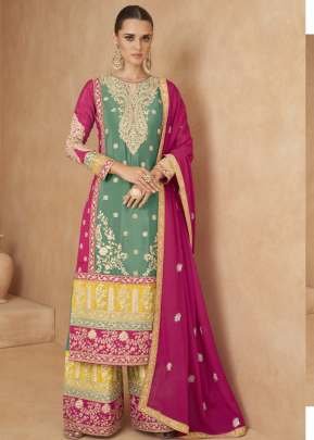 Gulkayra Designer Varnika Salwar Kameez Chinon Fabric With Embroidery Codding Sequence Work Sea Green Color DN 7440
