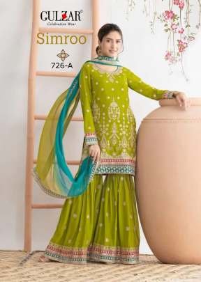 Gulzar Simroo Sharara Suit In Airtex Chinon Silk With Embroidery Sequence And Mirror Work Green Color DN 726