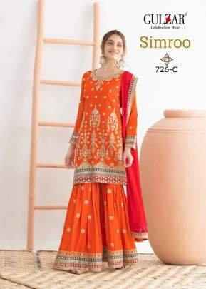 Gulzar Simroo Sharara Suit In Airtex Chinon Silk With Embroidery Sequence And Mirror Work Orange Color DN 726