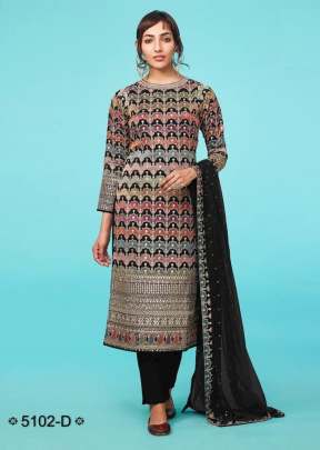 Heavy Faux Georgette With Embroidery Work With Cording And Sequence Work Designer Suit Black Color DN 5102