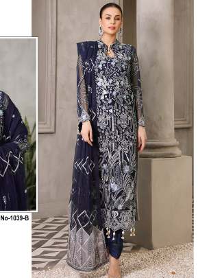 Heavy Faux Georgette With Embroidery Sequence Work Pakistani Suit Nevy Blue Color DN 1039