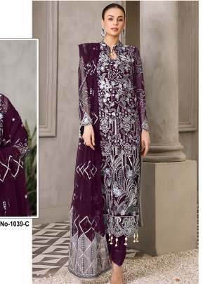 Heavy Faux Georgette With Embroidery Sequence Work Pakistani Suit Wine Color DN 1039