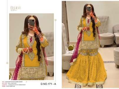 Heavy Faux Georgette With Embroidery Work With Handwork Pakistani Suit DN 171