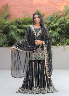 Heavy Faux Georgette With Heavy Embroidery Sequence Work Sharara Suit MF Black Color DN 272