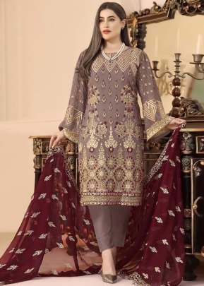 Heavy Faux Georgette with Embroidery Sequence With Moti Work Pakistani Suit Blush Brown Color DN 1022