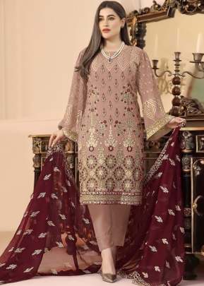 Heavy Faux Georgette with Embroidery Sequence With Moti Work Pakistani Suit Peach Color DN 1022