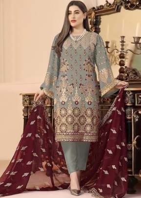 Heavy Faux Georgette with Embroidery Sequence With Moti Work Pakistani Suit Touch Of Green Color DN 1022