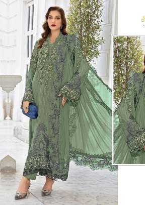 Maaria A Heavy Faux Georgette Embroidery Sequence Work Khatli Work  Real Mirror And Zarkan Pakistani Suit Sea Green DN 1189