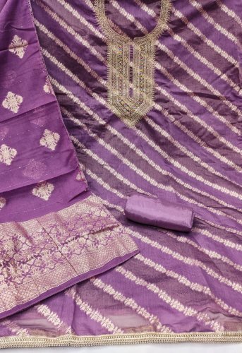 Heavy Modal Jacquard Dress Material With Embroidery Coding Sequence Work In Purple Color 