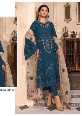 Heavy Organza With Embroidery Sequence Work With Moti Pakistani Suit Blue Color DN 1041