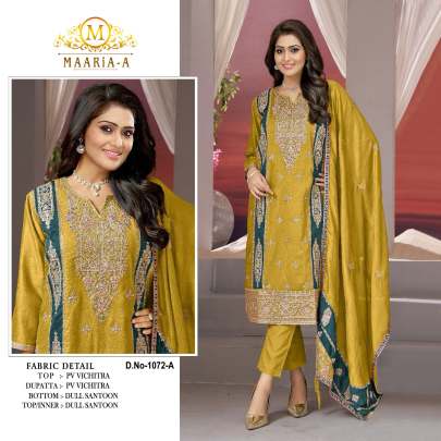 Heavy PV Vichitra With Embroidery Sequence Work Pakistani Suit Catalog DN 1072