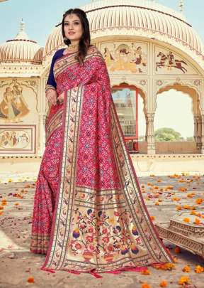 Jalpari Pure Soft Pedding Banarasi Silk Heavy Paithani Patola Saree Pink Color