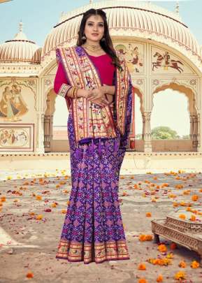 Jalpari Pure Soft Pedding Banarasi Silk Heavy Paithani Patola Saree Purple Color