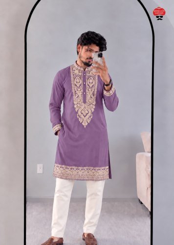Jasam Vol 17 Premium Ethnic Wear Collection Lachko Royal Luxe Men’s Kurta With Heavy Embroidery Work Purple Color