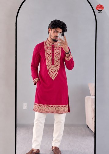 Jasam Vol 17 Premium Ethnic Wear Collection Lachko Royal Luxe Men’s Kurta With Heavy Embroidery Work Rani Pink Color