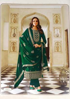 Jisa Sanam Heavy Dola Silk Embroidery With Sequence Work Designer Suit Green Color DN 13611 