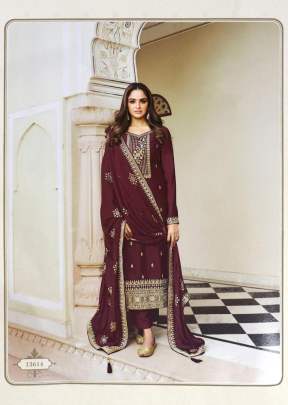 Jisa Sanam Heavy Dola Silk Embroidery With Sequence Work Designer Suit Burgundy Wine Color DN 13614 
